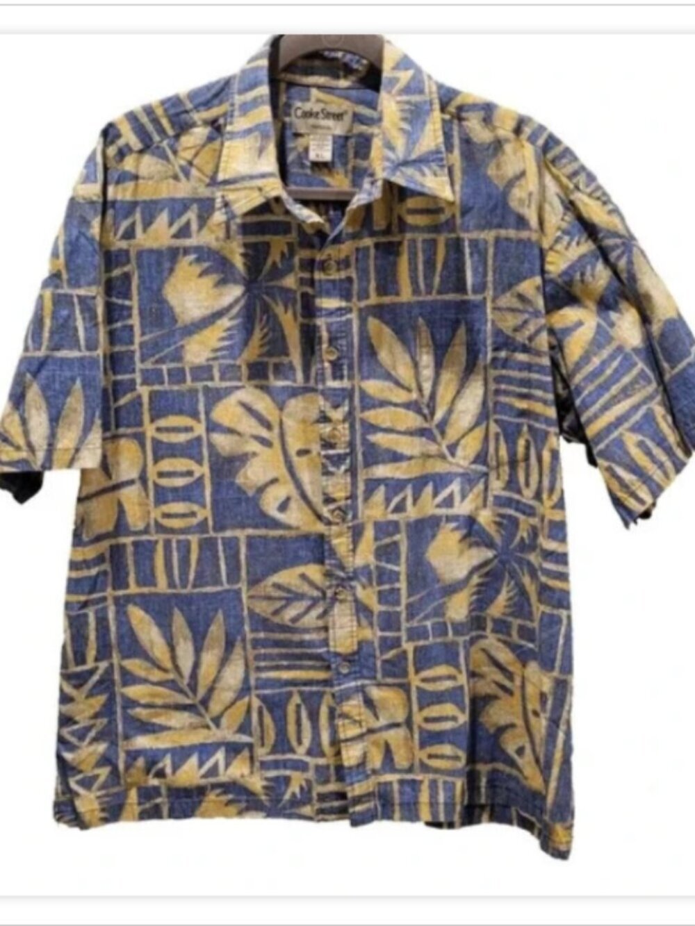 Men's X-Large Vintage Hawaiian All Cotton Blue Gold Shirt Cooke Street USA Made - Picture 2 of 13
